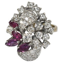 14 Karat White Gold Estate 1.00 Carat Diamond and 0.60 Carat Ruby Ring