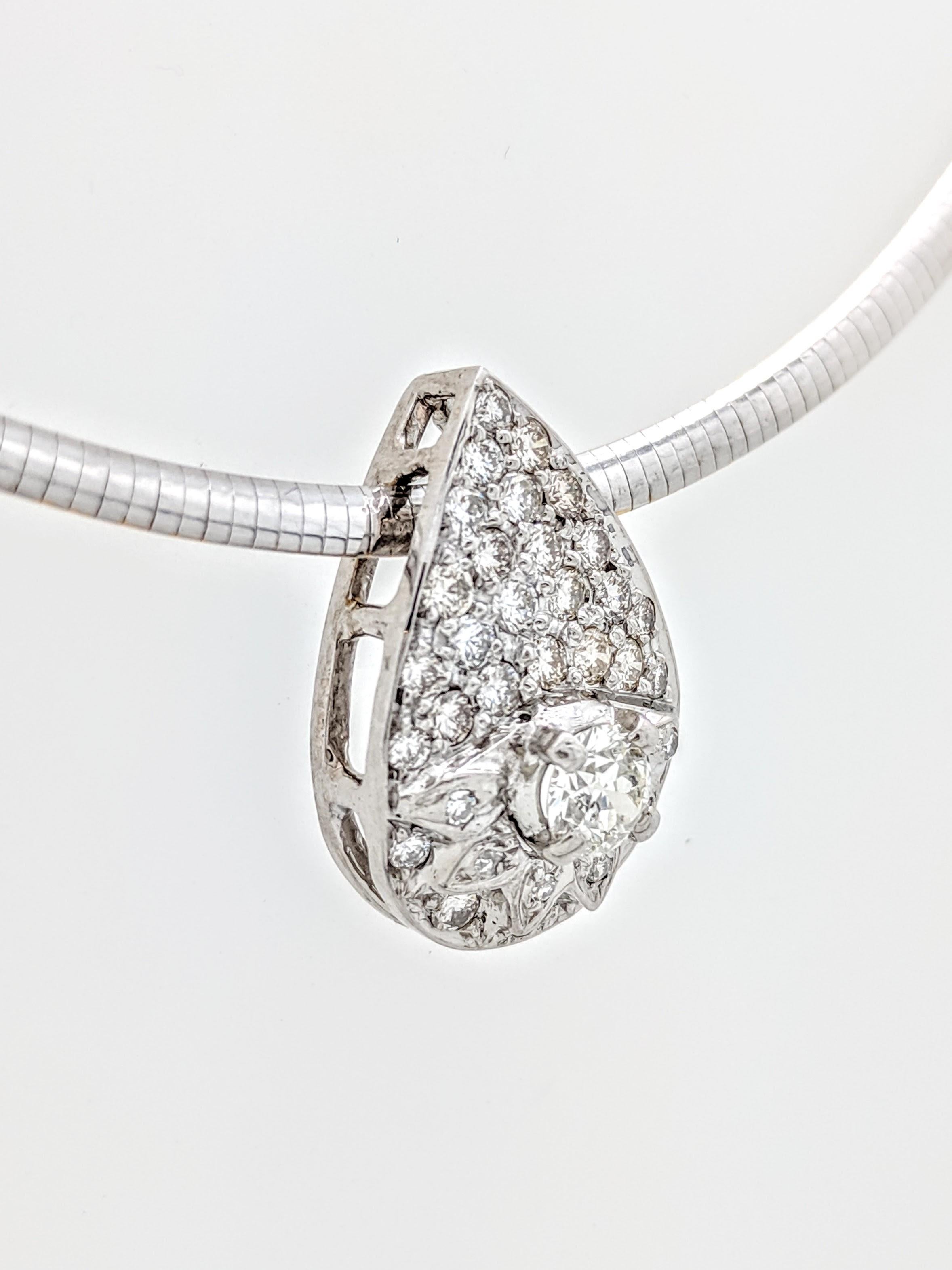 Women's 14 Karat White Gold Estate Diamond Pendant on Reversible Omega 2-Tone Necklace
