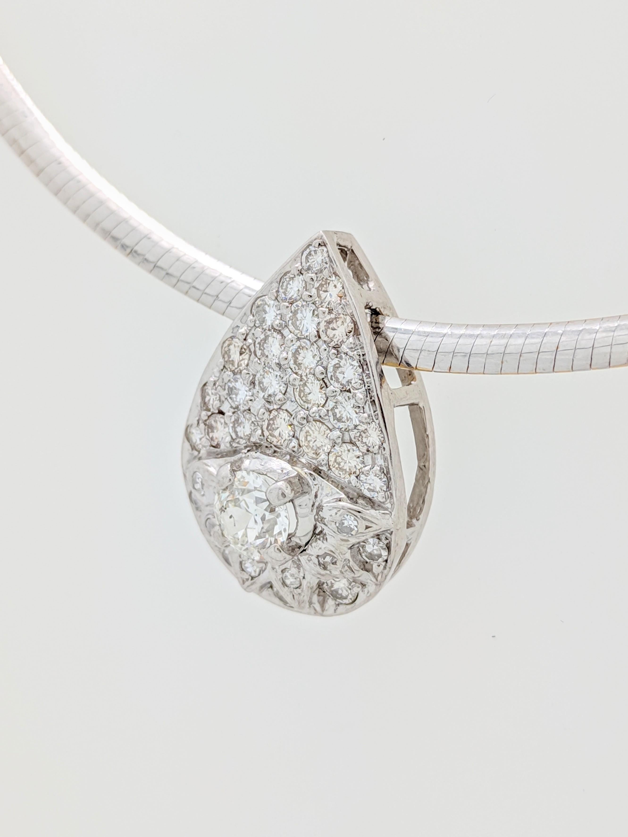 14 Karat White Gold Estate Diamond Pendant on Reversible Omega 2-Tone Necklace 1