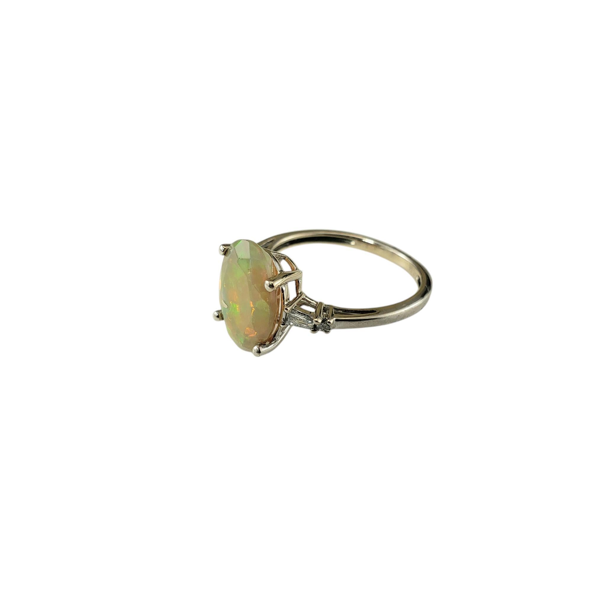 Oval Cut 14 Karat White Gold Faceted Opal and Diamond Ring Size 6.5 #19823 For Sale