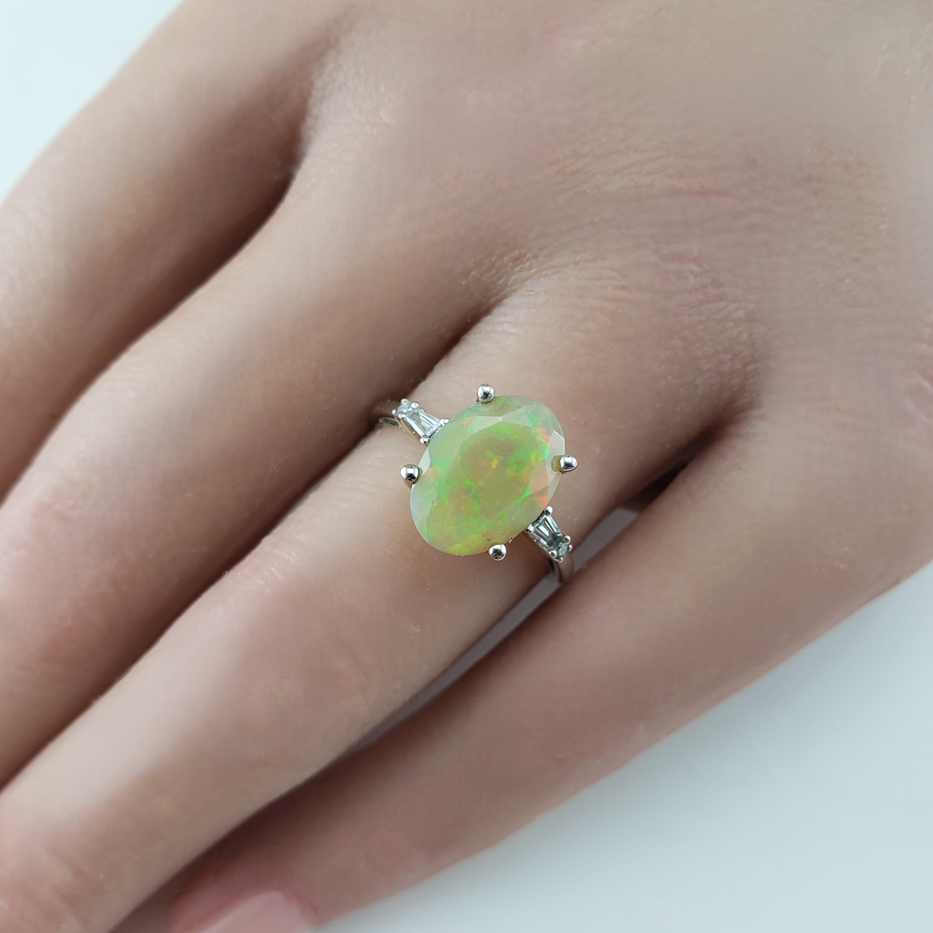 14 Karat White Gold Faceted Opal and Diamond Ring Size 6.5 #19823 For Sale 3