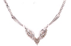 14 Karat White Gold Fancy Link Necklace With Soldered Diamond Pendant