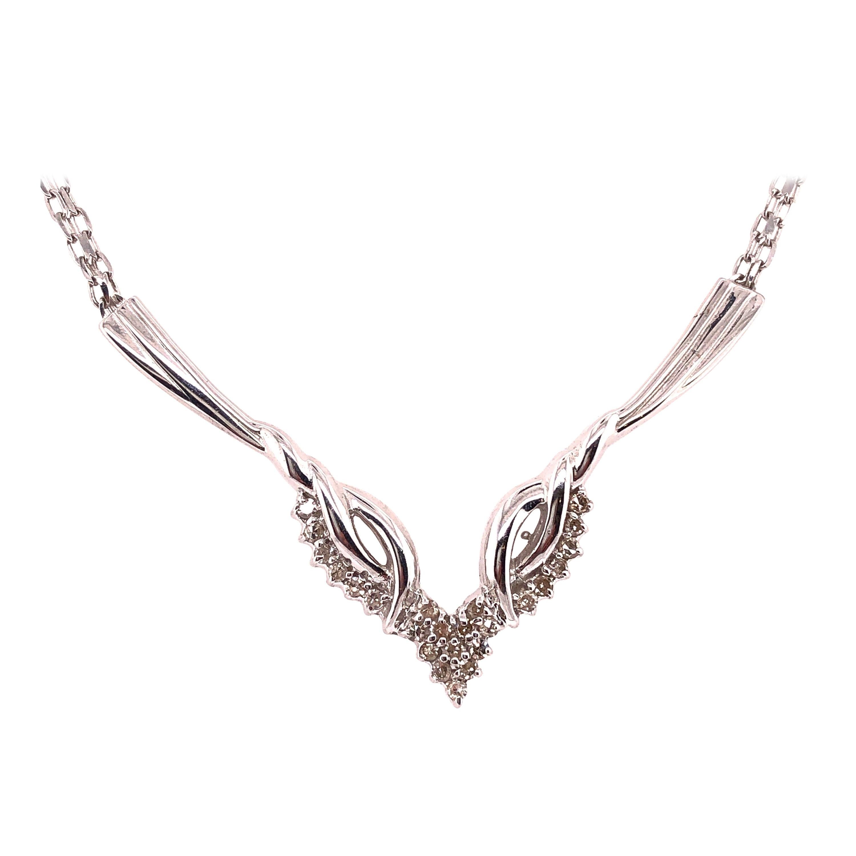 14 Karat White Gold Fancy Link Necklace With Soldered Diamond Pendant 
