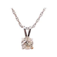 14 Karat White Gold Fancy Necklace with Diamond Round Pendant