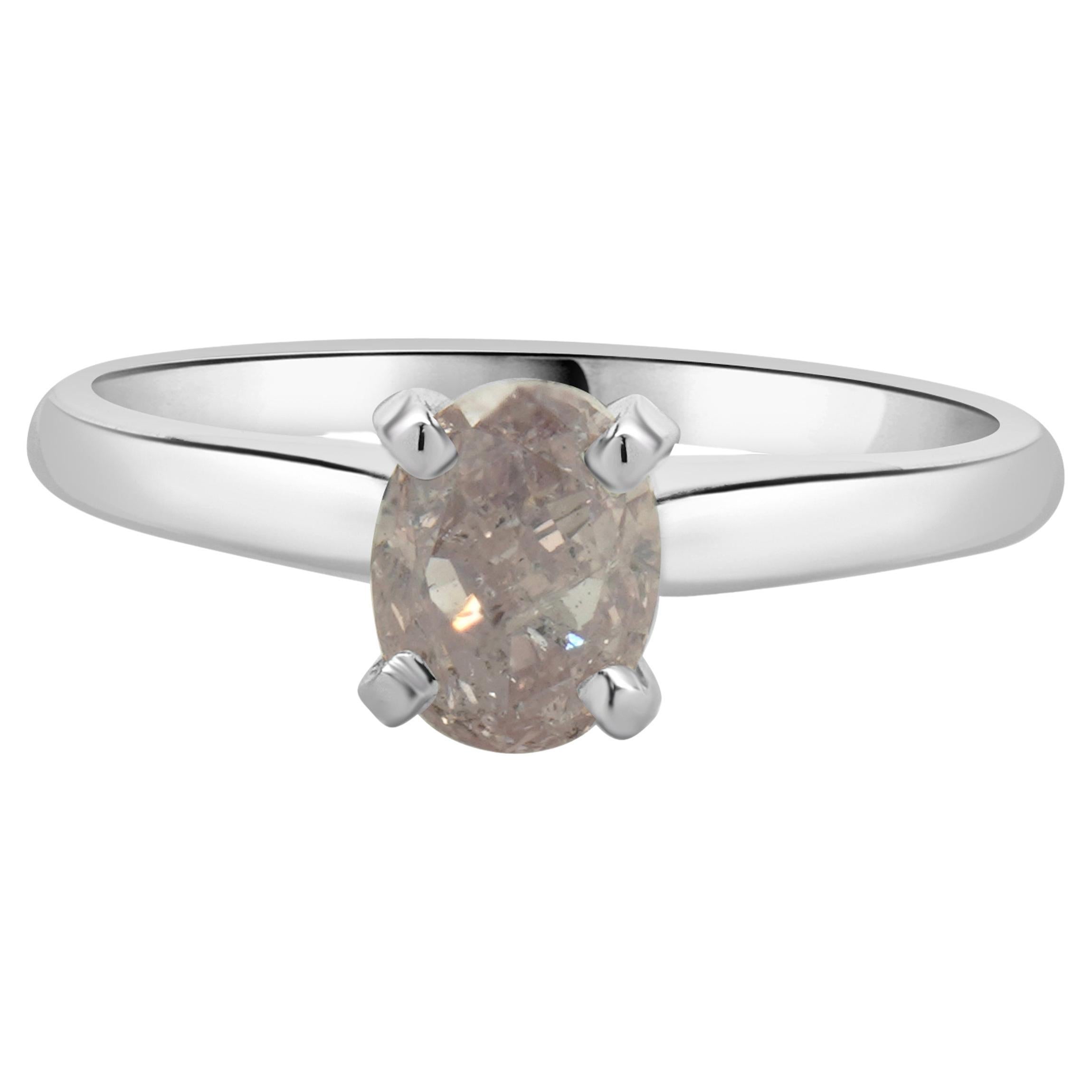 14 Karat White Gold Fancy Purplish Pink Oval Cut Diamond Engagement Ring For Sale