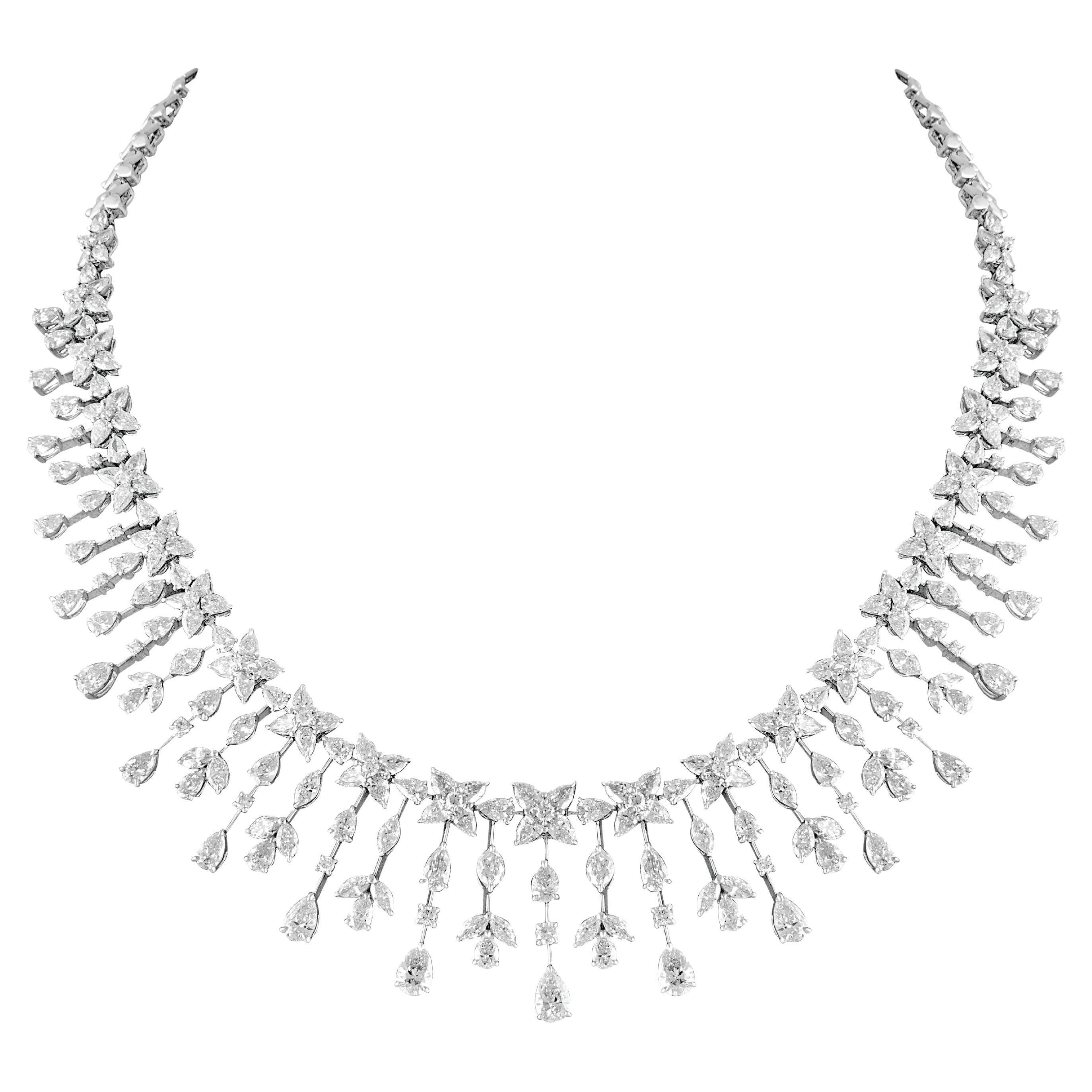 14 Karat White Gold Fancy Shape Diamond Necklace With Earrings For Sale