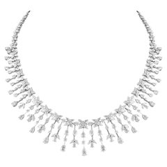 14 Karat White Gold Fancy Shape Diamond Necklace With Earrings