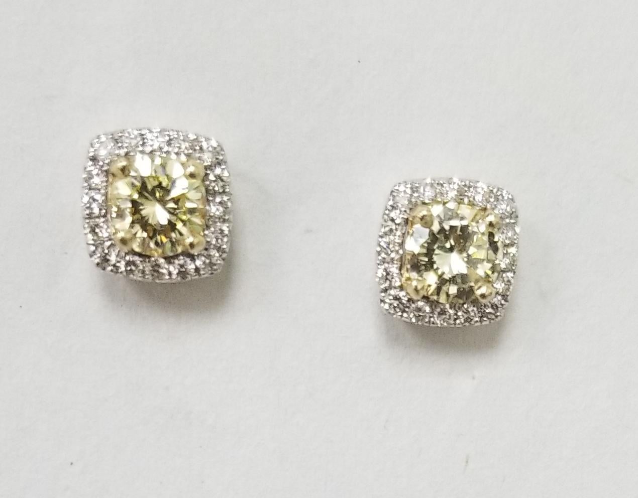 Art Deco 14 Karat White Gold Fancy Yellow Diamonds Earrings