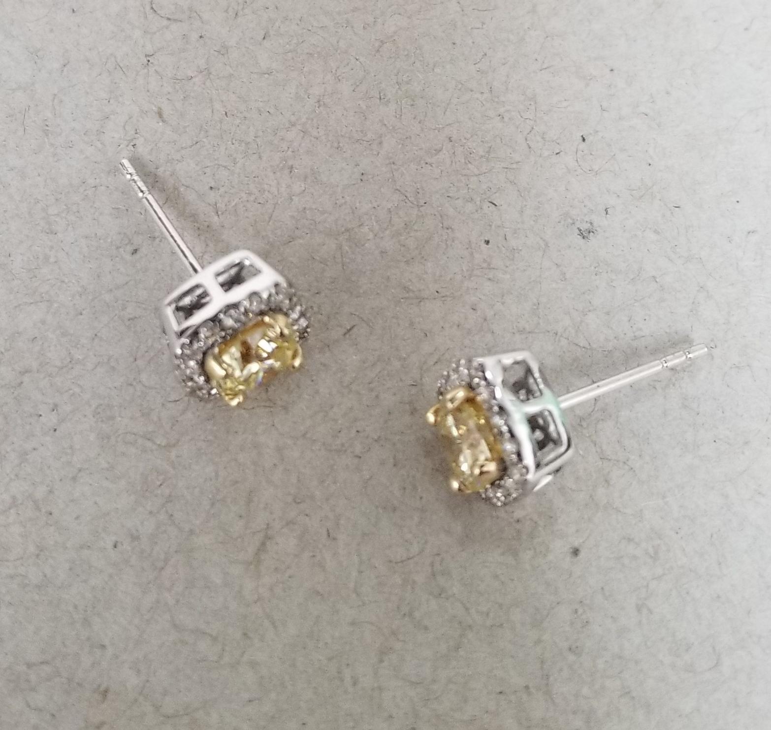 14 Karat White Gold Fancy Yellow Diamonds Earrings 1