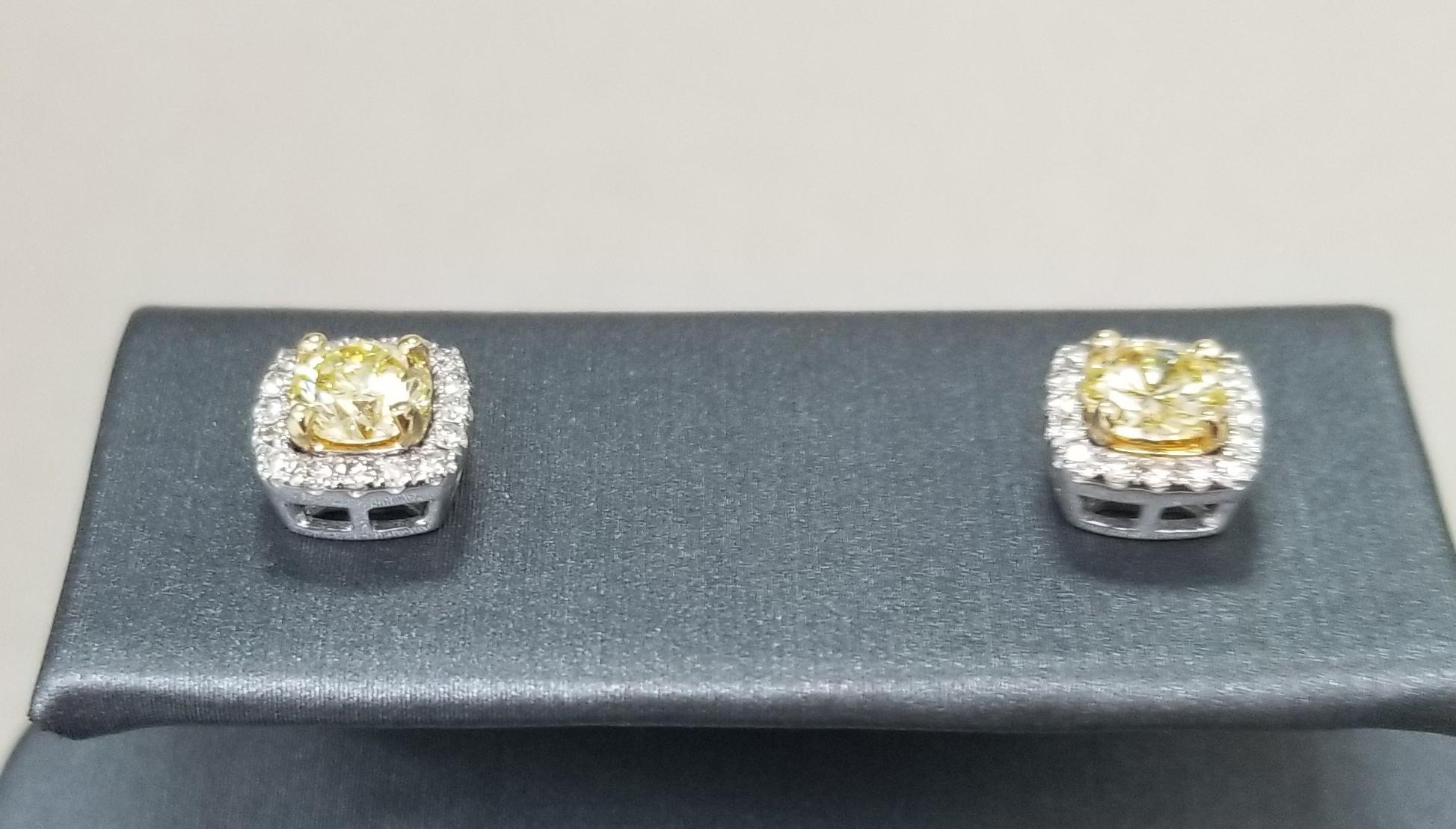 14 Karat White Gold Fancy Yellow Diamonds Earrings 3