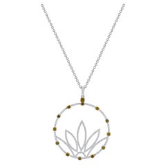 Collier fleur de lotus en or blanc et jaune 18 carats avec diamants jaunes et blancs fantaisie