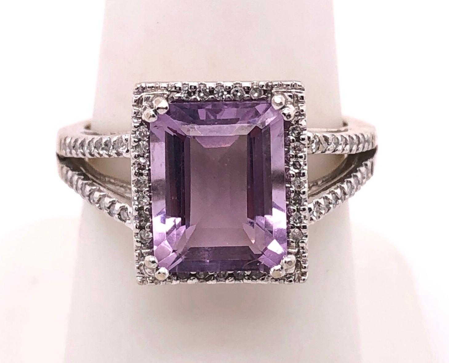 Modern 14 Karat White Gold Fashion Amethyst Ring with Diamonds For Sale