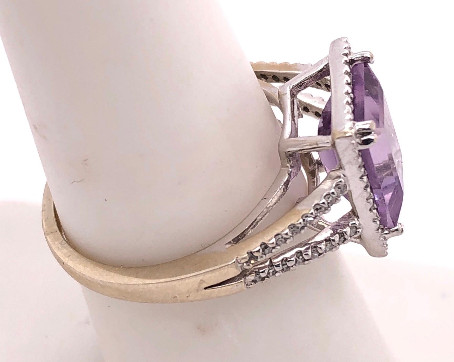 14 Karat White Gold Fashion Amethyst Ring with Diamonds In Good Condition For Sale In Stamford, CT
