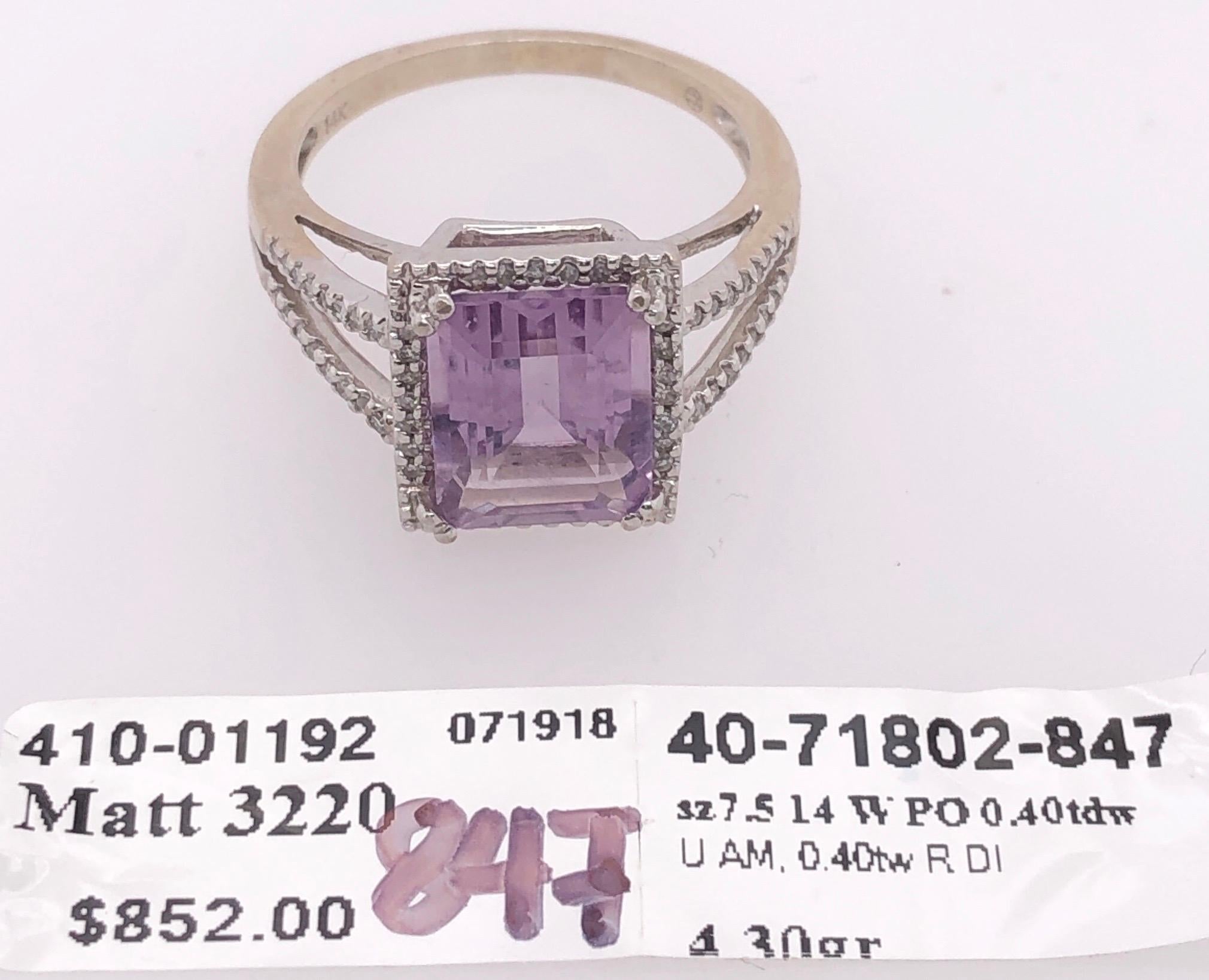 14 Karat White Gold Fashion Amethyst Ring with Diamonds For Sale 2