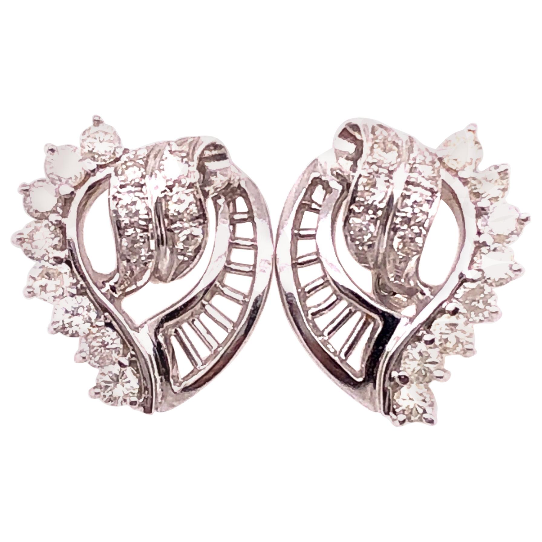 14 Karat White Gold Fashion Earrings with Diamonds 1.25 TDW