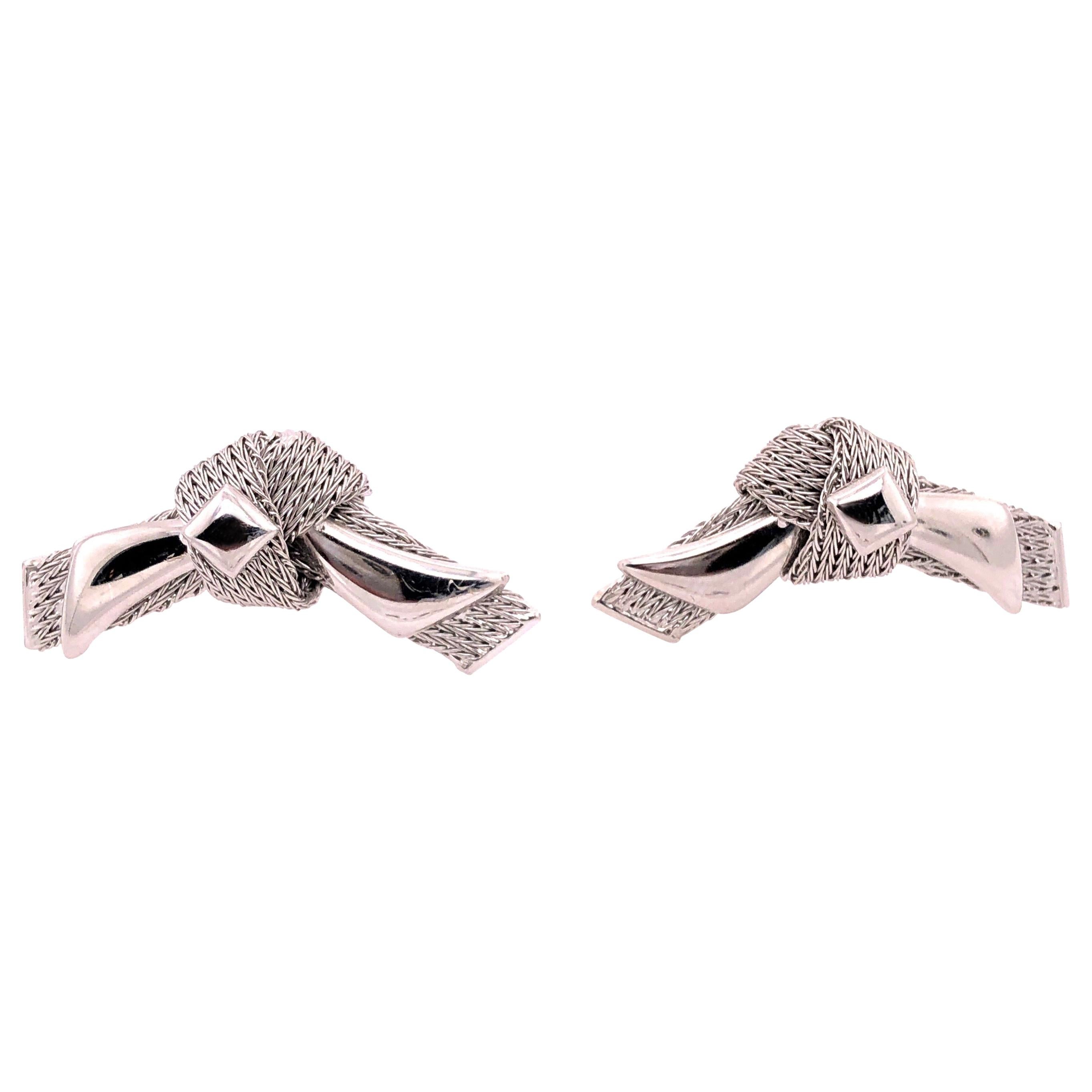 14 Karat White Gold Fashion Knot Earrings For Sale