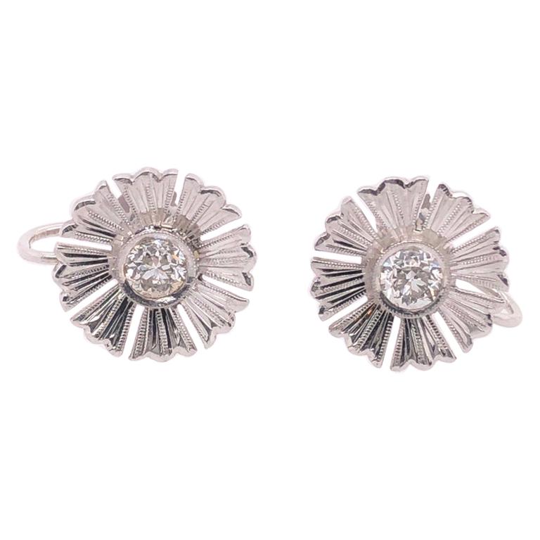 14 Karat White Gold Fashion Non Pierce Earrings with Diamonds For Sale