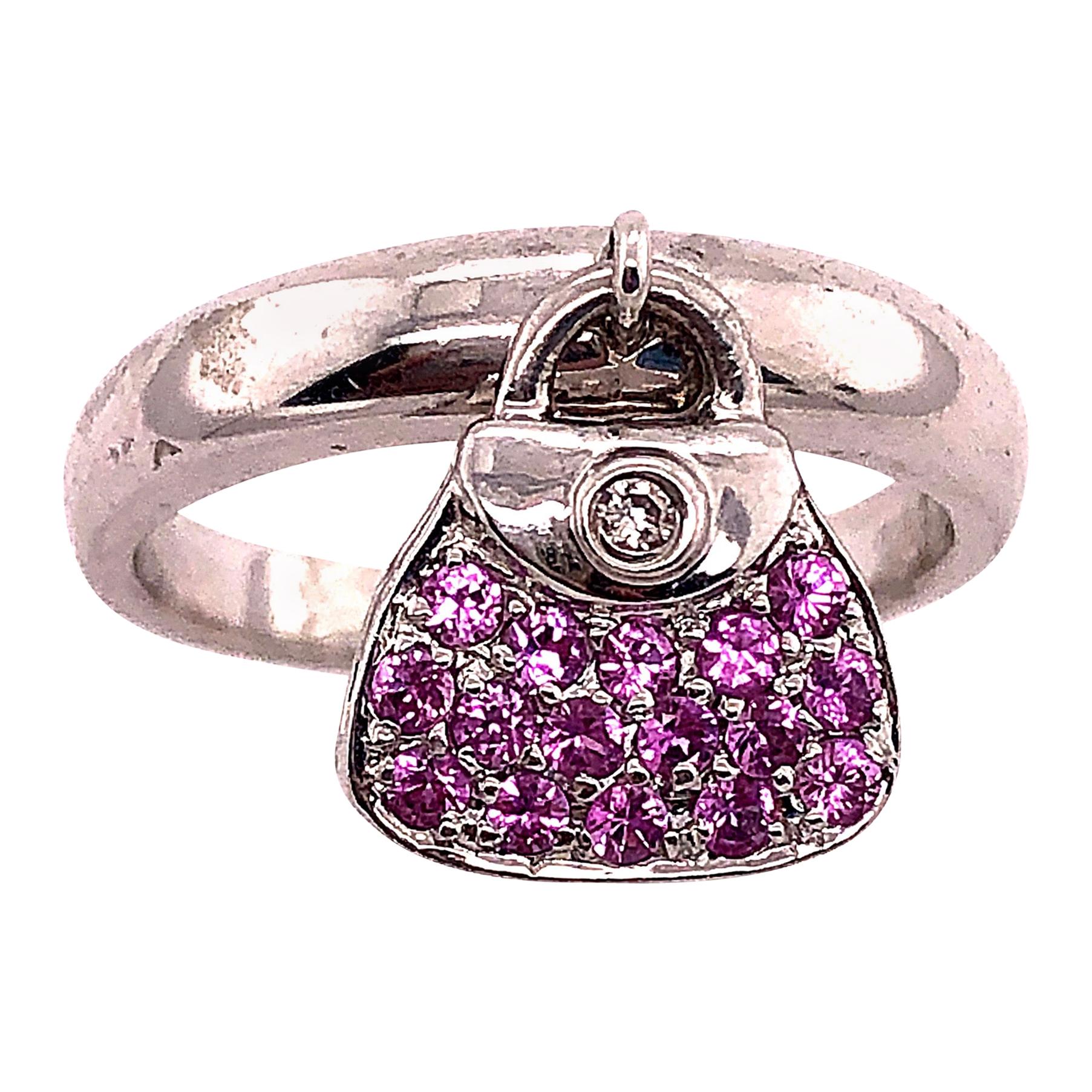 14 Karat White Gold Fashion Ring with Semi Precious Stones Charm