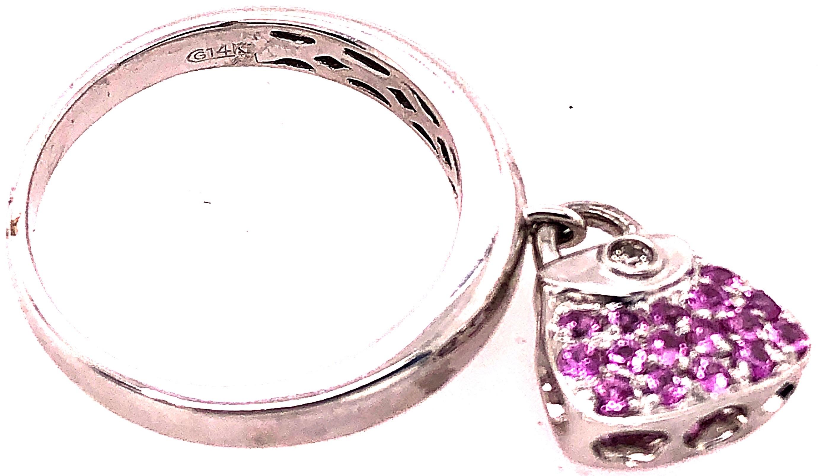 Women's or Men's 14 Karat White Gold Fashion Ring with Semi Precious Stones Charm