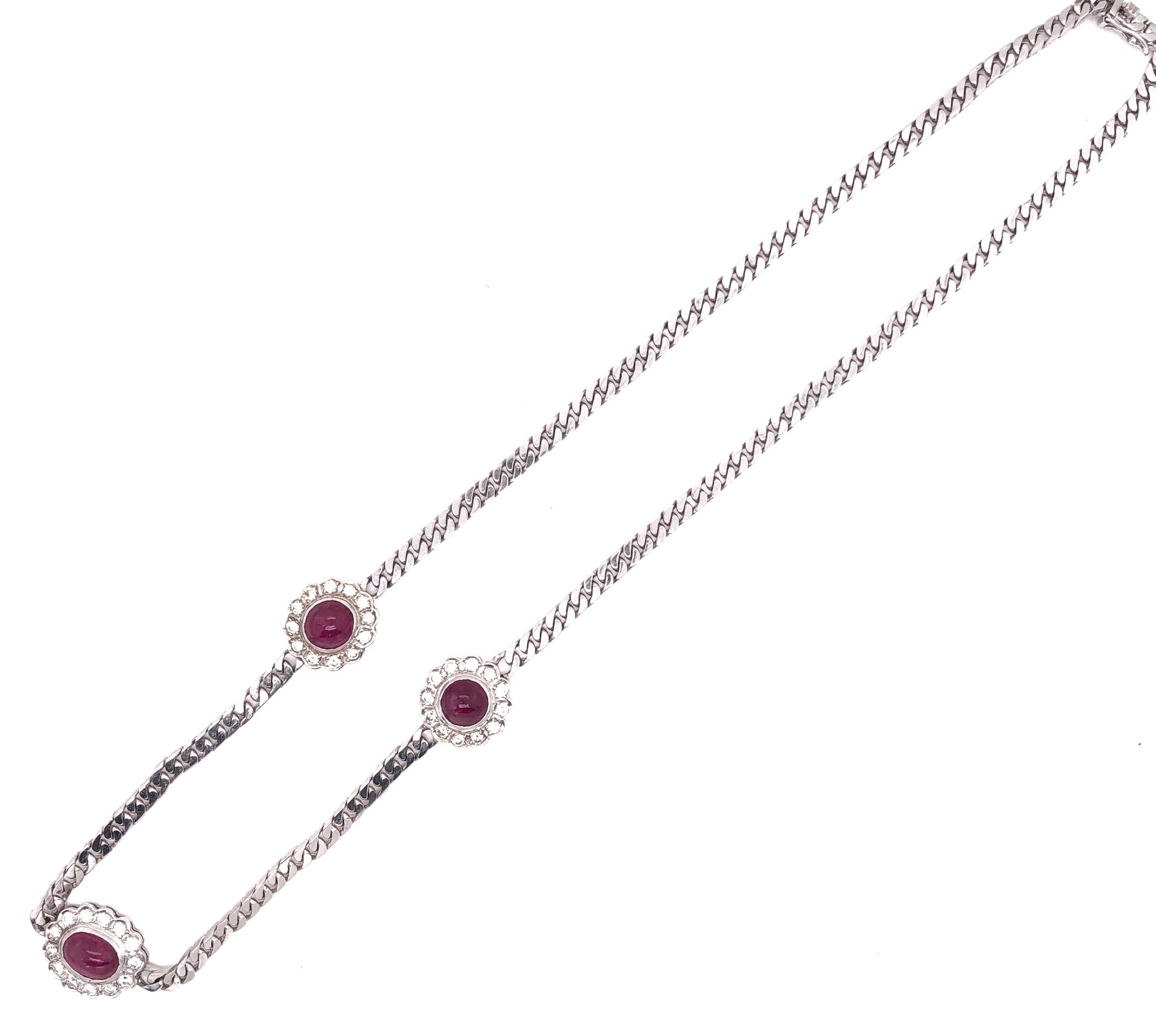 14 Karat White Gold 16 Inch Figaro Amethyst And Diamond Station Necklace 
15.8 grams total weight.