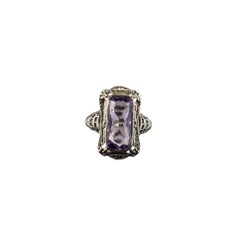 14 Karat White Gold Filigree and Amethyst Ring Size 7.25 #19754