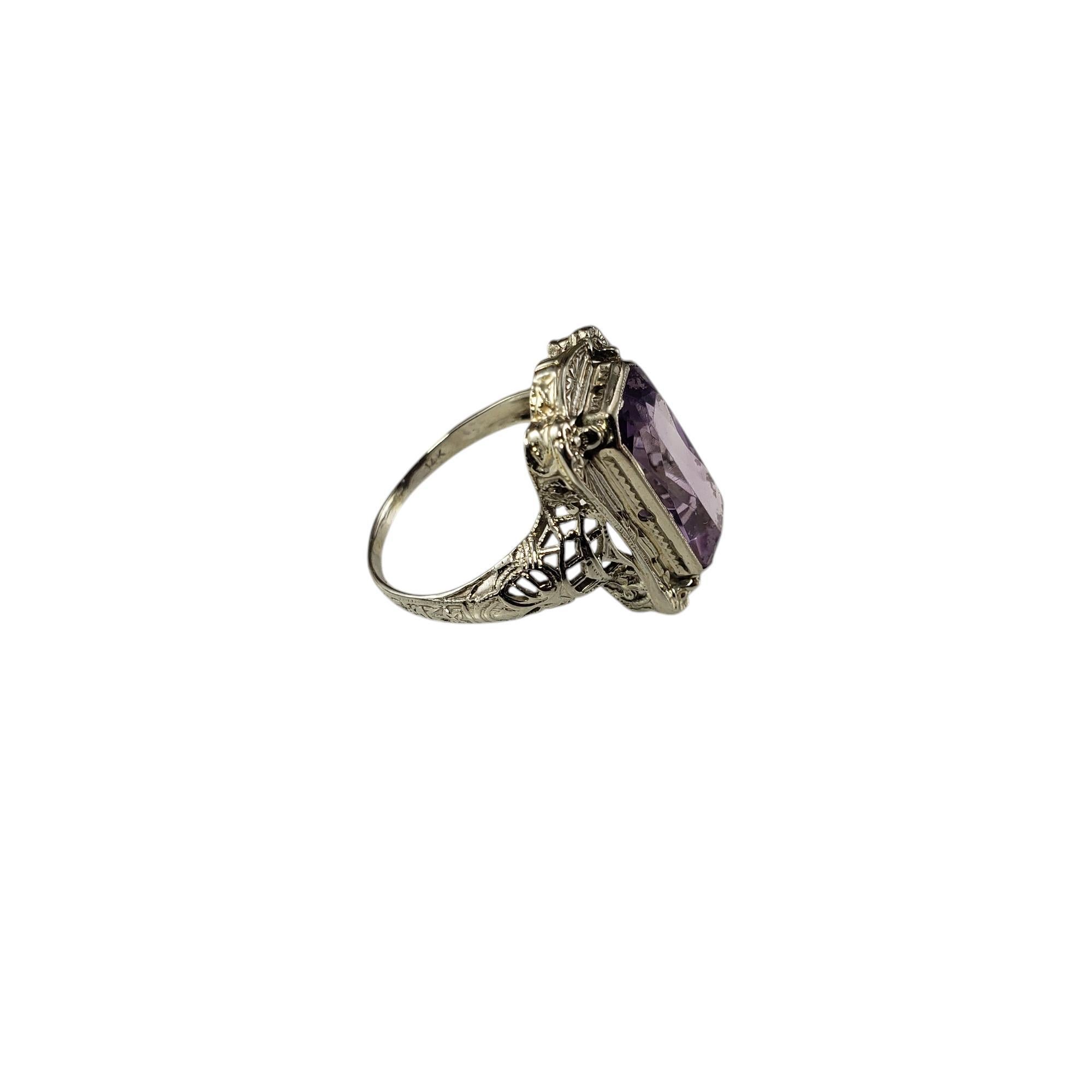 Square Cut 14 Karat White Gold Filigree and Amethyst Ring Size 7.25 #19754 For Sale