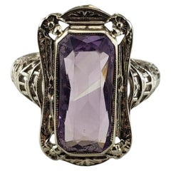 Anillo de oro blanco de 14 quilates con filigrana y amatista talla 7,25 #19754
