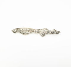 14 Karat White Gold Filigree and Diamond Bow Brooch/Pin