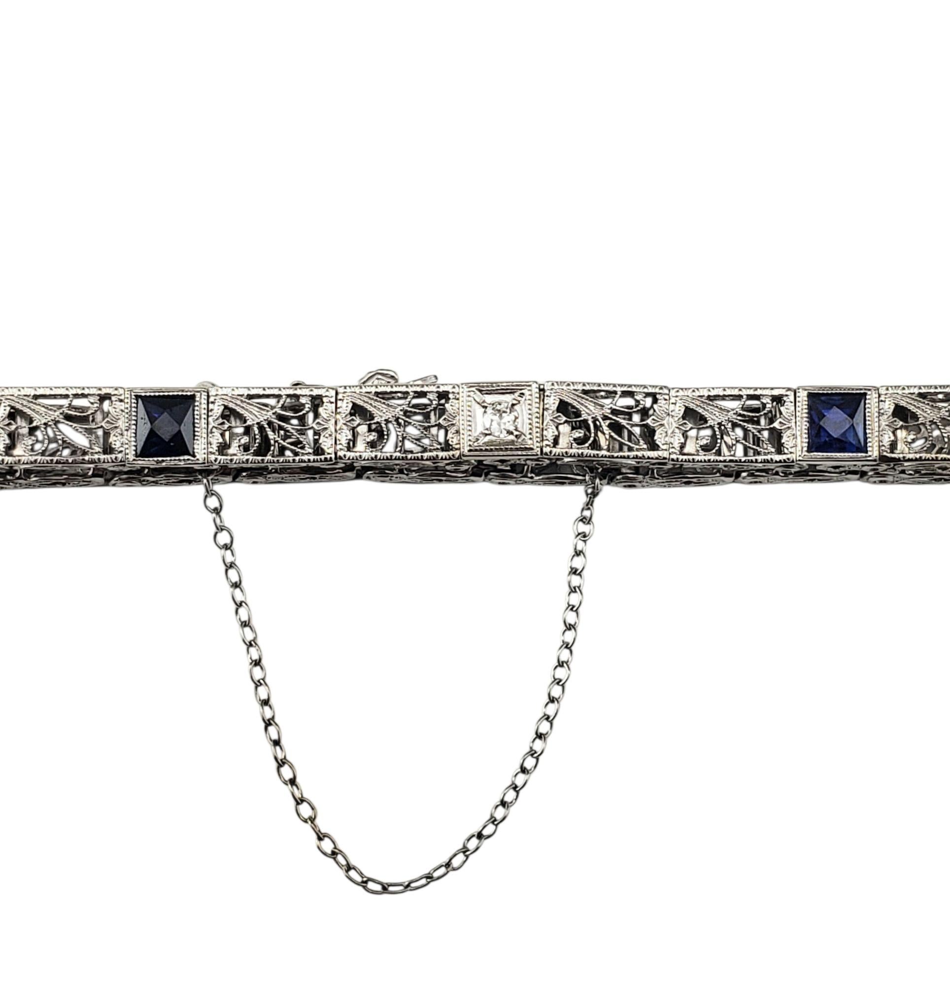 Taglio brillante 14 Karat White Gold Filigree and Diamond Bracelet #21889 in vendita