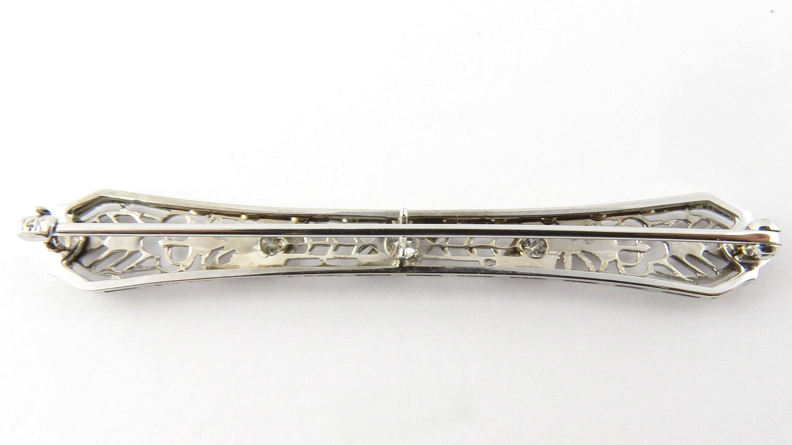 14 Karat White Gold Filigree and Diamond Pin or Brooch In Good Condition In Washington Depot, CT