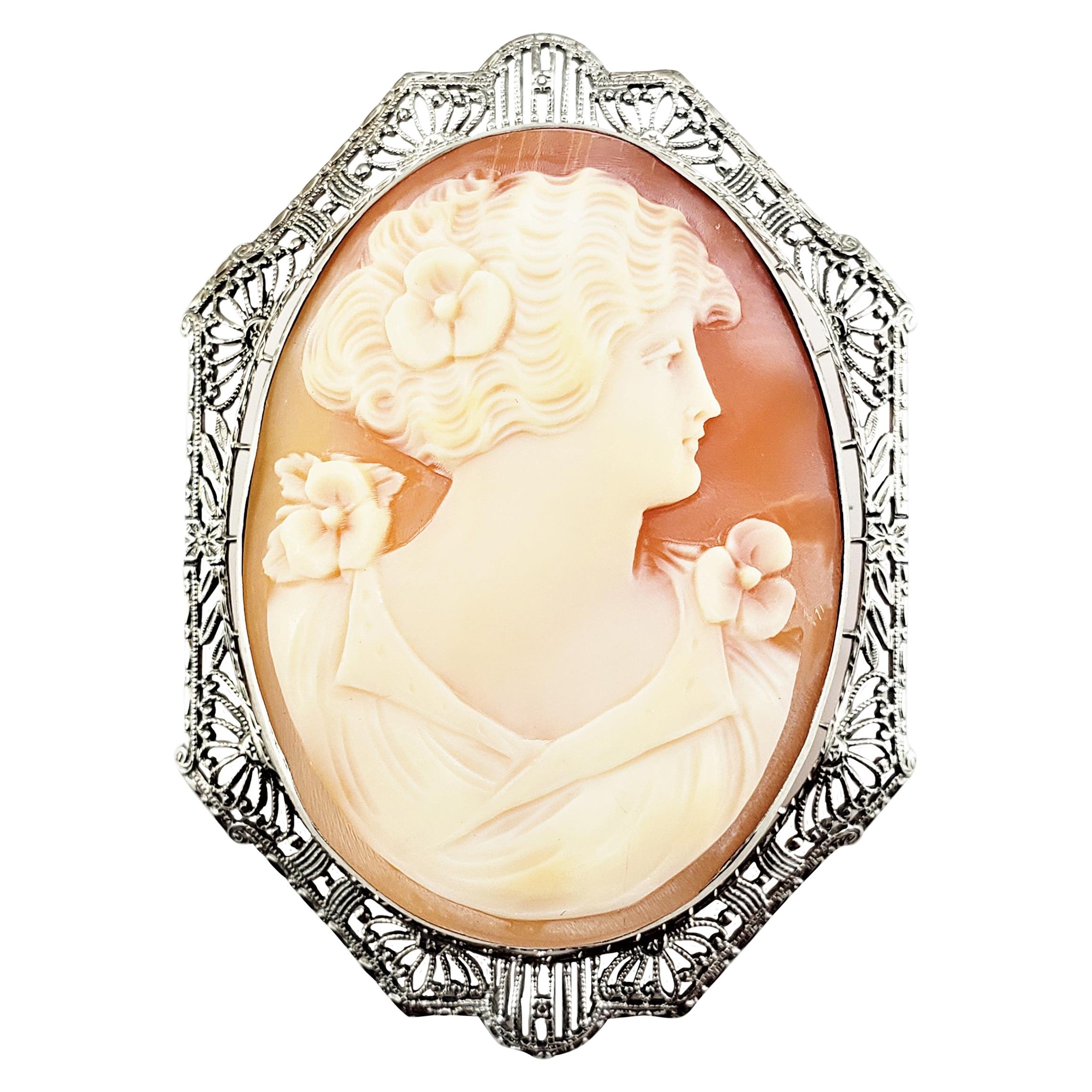 14 Karat White Gold Filigree Cameo Brooch For Sale