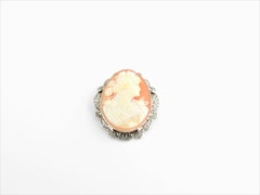 14 Karat White Gold Filigree Cameo Brooch / Pendant