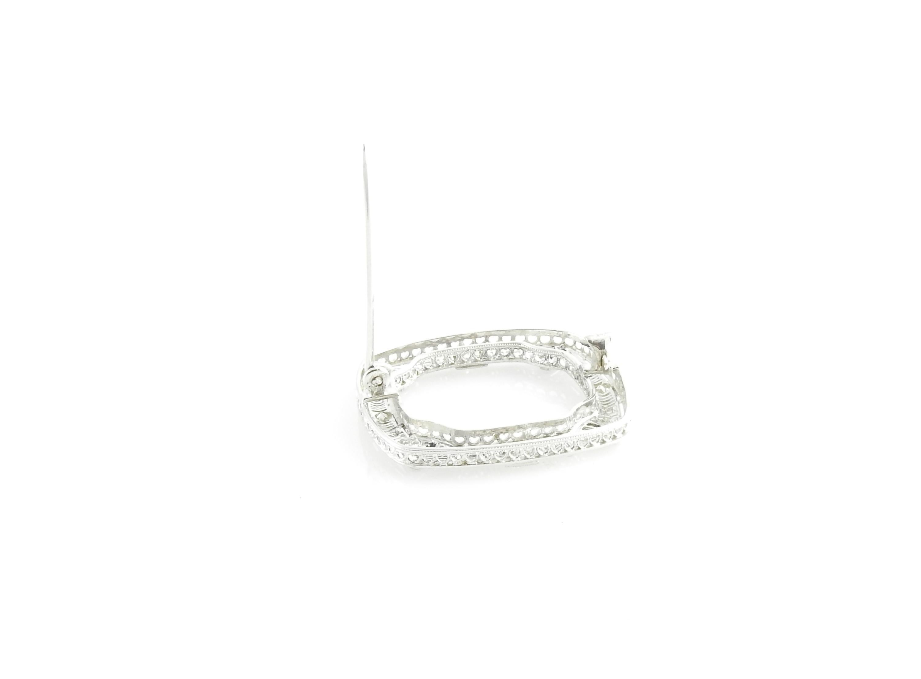 Women's 14 Karat White Gold Filigree, Diamond Synthetic Sapphire Brooch / Pin For Sale