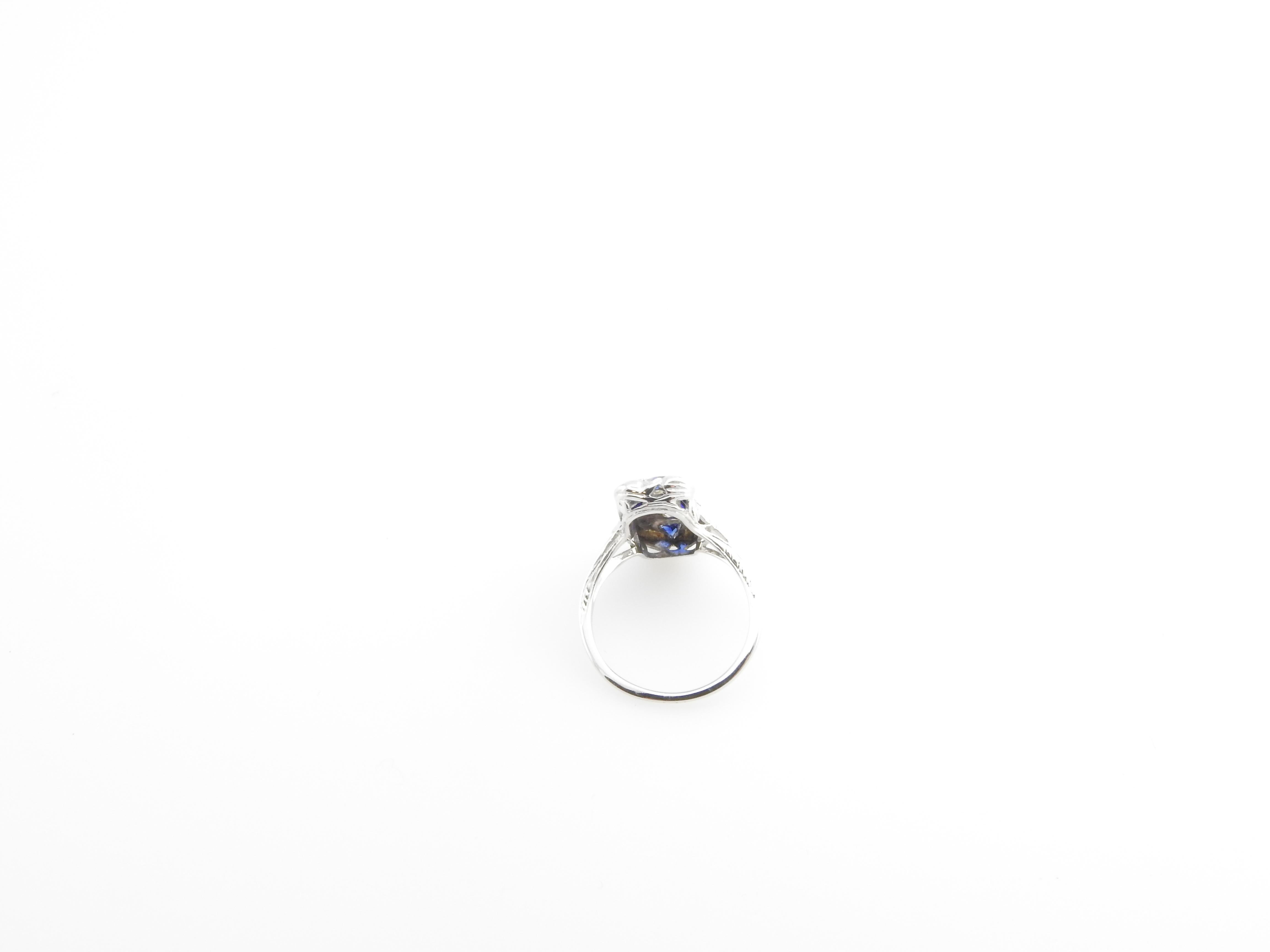 14 Karat White Gold Filigree Diamond and Sapphire Ring 1