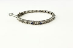 14 Karat White Gold Filigree, Diamond and Synthetic Sapphire Bracelet