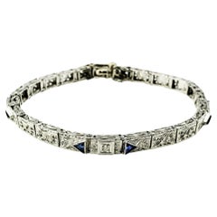 14 Karat White Gold Filigree, Diamond and Synthetic Sapphire Bracelet