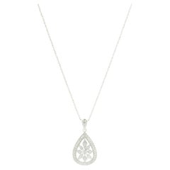 14 Karat White Gold Filigree Diamond Pear Shape Necklace