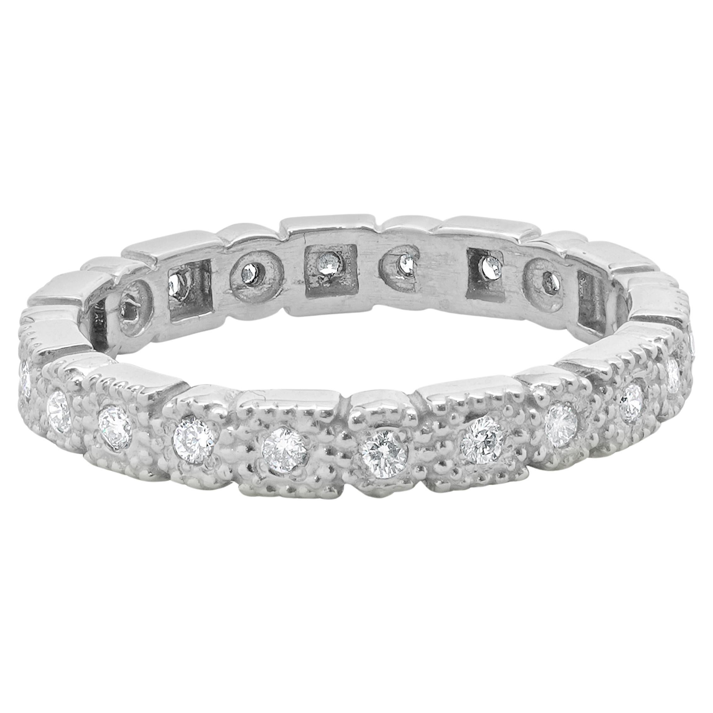 14 Karat White Gold Filigree Multi Shape Diamond Band