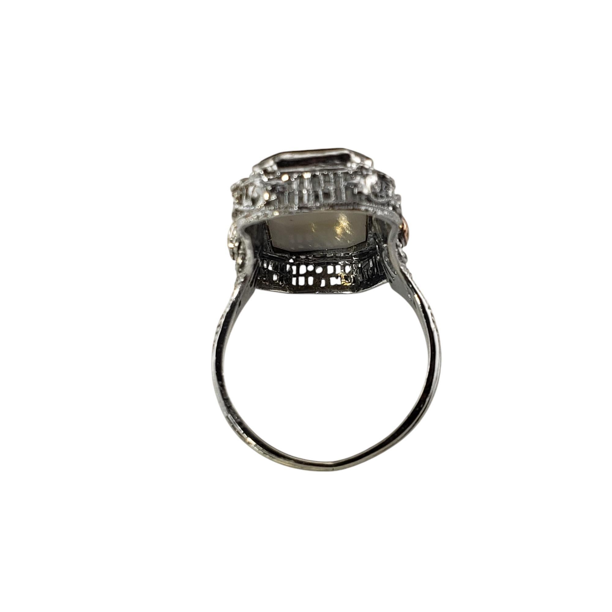 14 Karat White Gold Filigree Onyx and Diamond Ring Size 7.25 # 19550 1