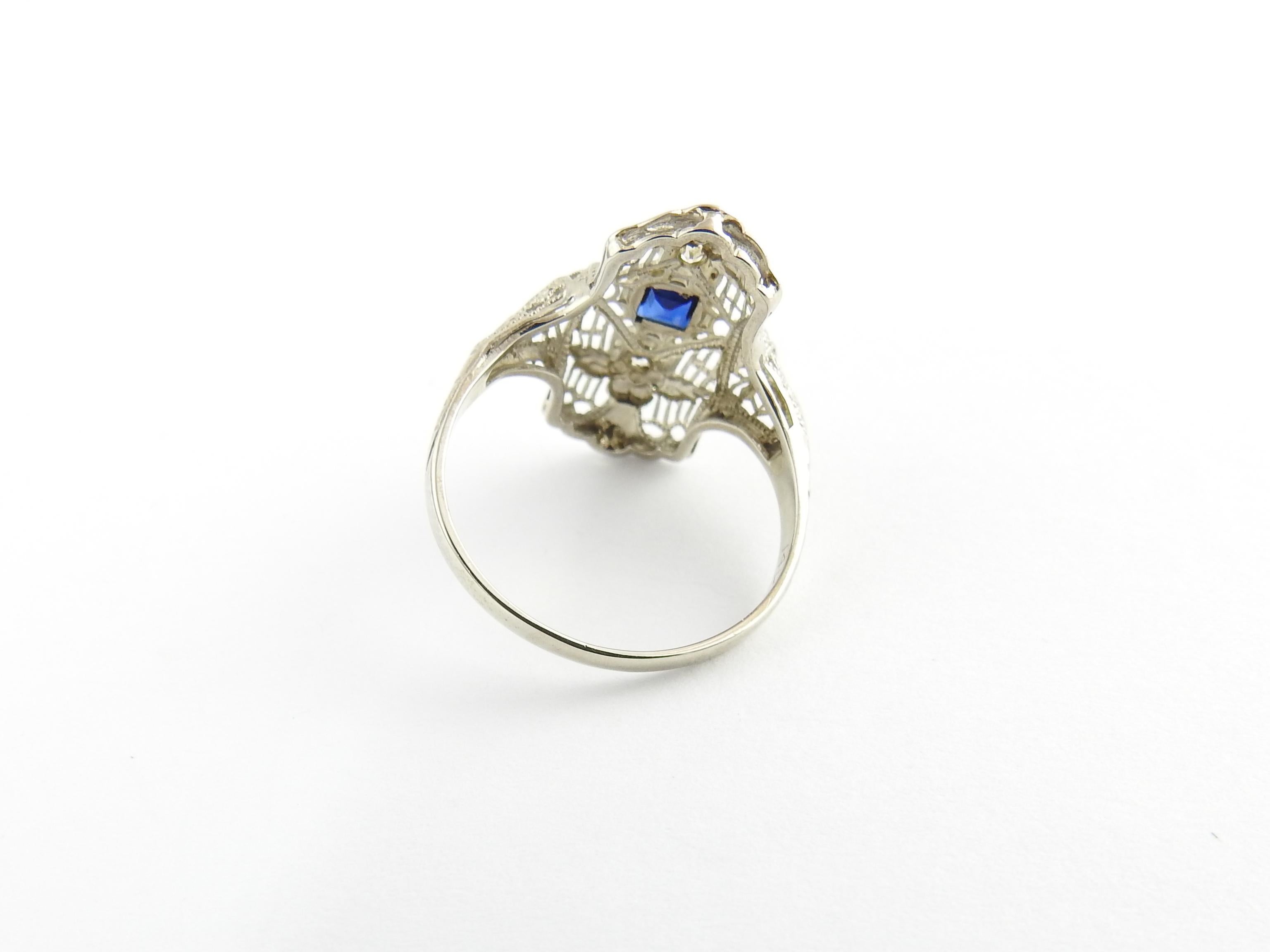 14 Karat White Gold Filigree Sapphire and Diamond Ring In Good Condition In Washington Depot, CT
