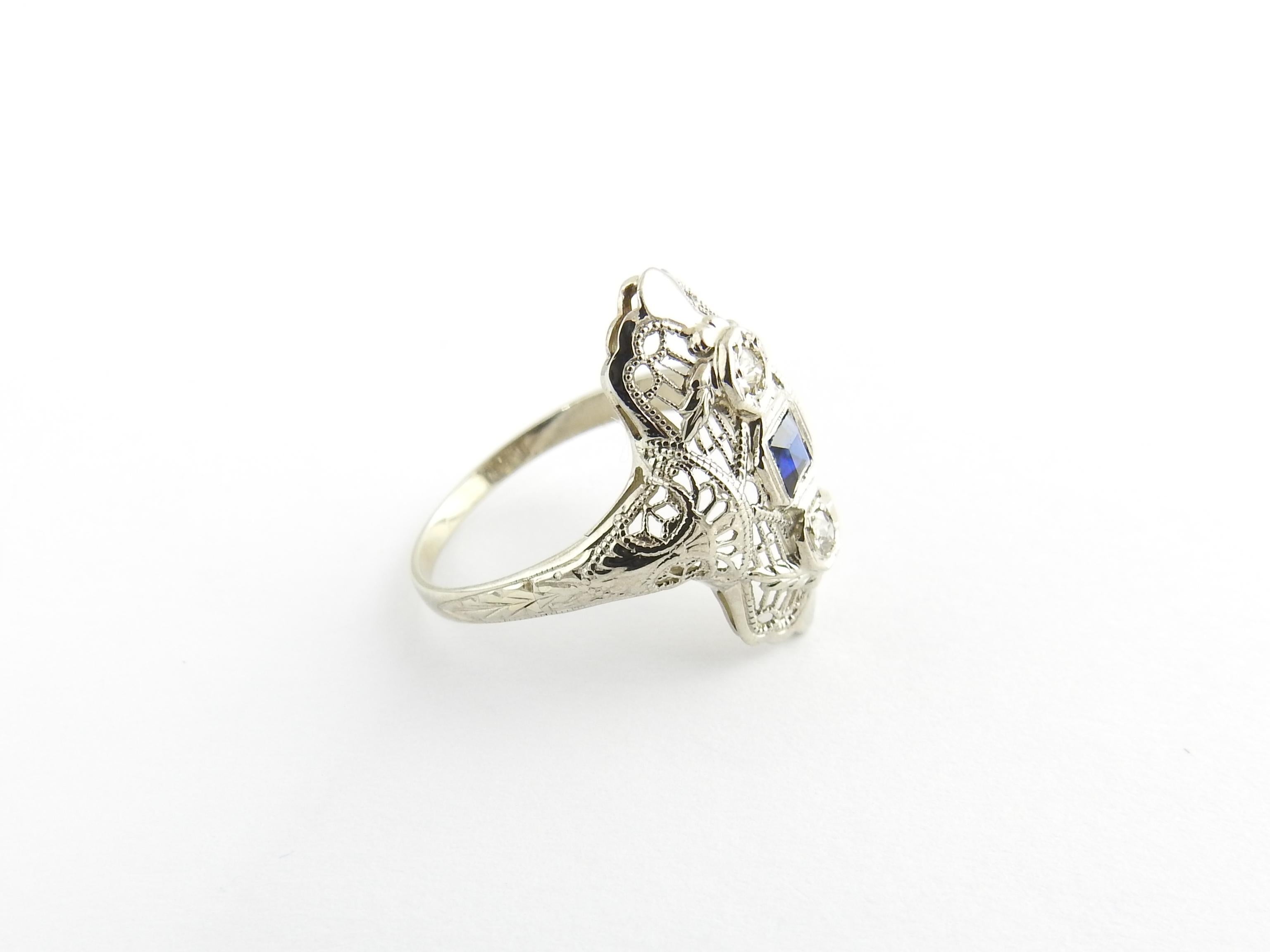 Women's 14 Karat White Gold Filigree Sapphire and Diamond Ring