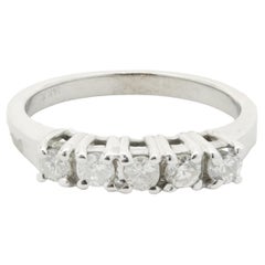 14 Karat White Gold Five Diamond Band