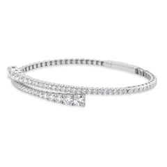 14 Karat White Gold Flexible Diamond Bypass Bangle Bracelet