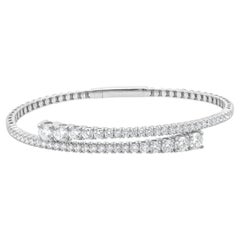 14 Karat White Gold Flexible Diamond Bypass Bangle Bracelet