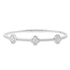 14 Karat White Gold Flexible Diamond Floral Station Bangle Bracelet