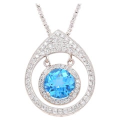 14 Karat White Gold Floating Blue Topaz and Diamond Necklace