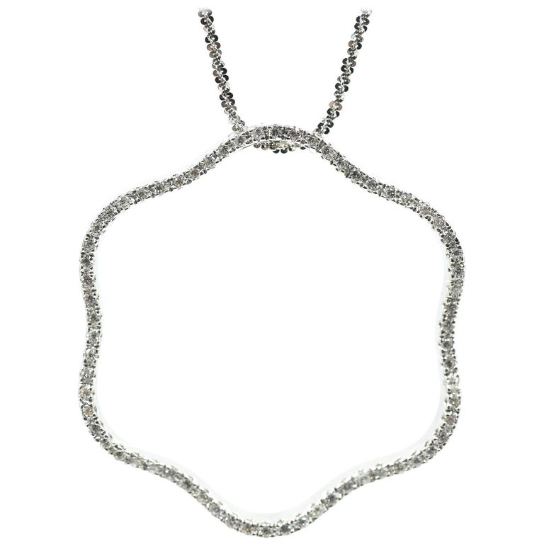 14 Karat White Gold Floating Diamond Circle Pendant on 14 Karat White