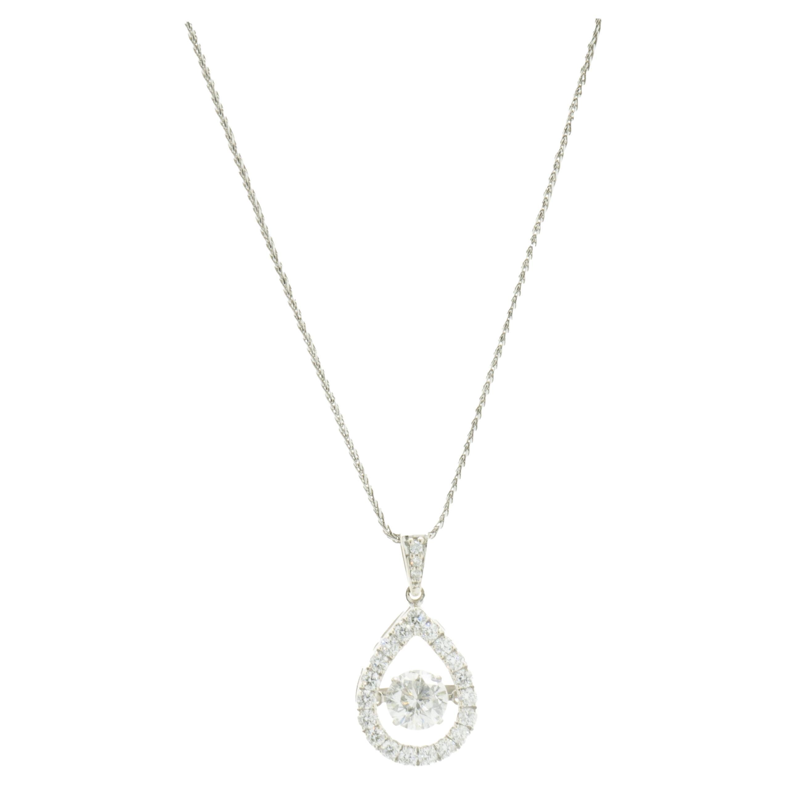 14 Karat White Gold Floating Diamond Necklace For Sale