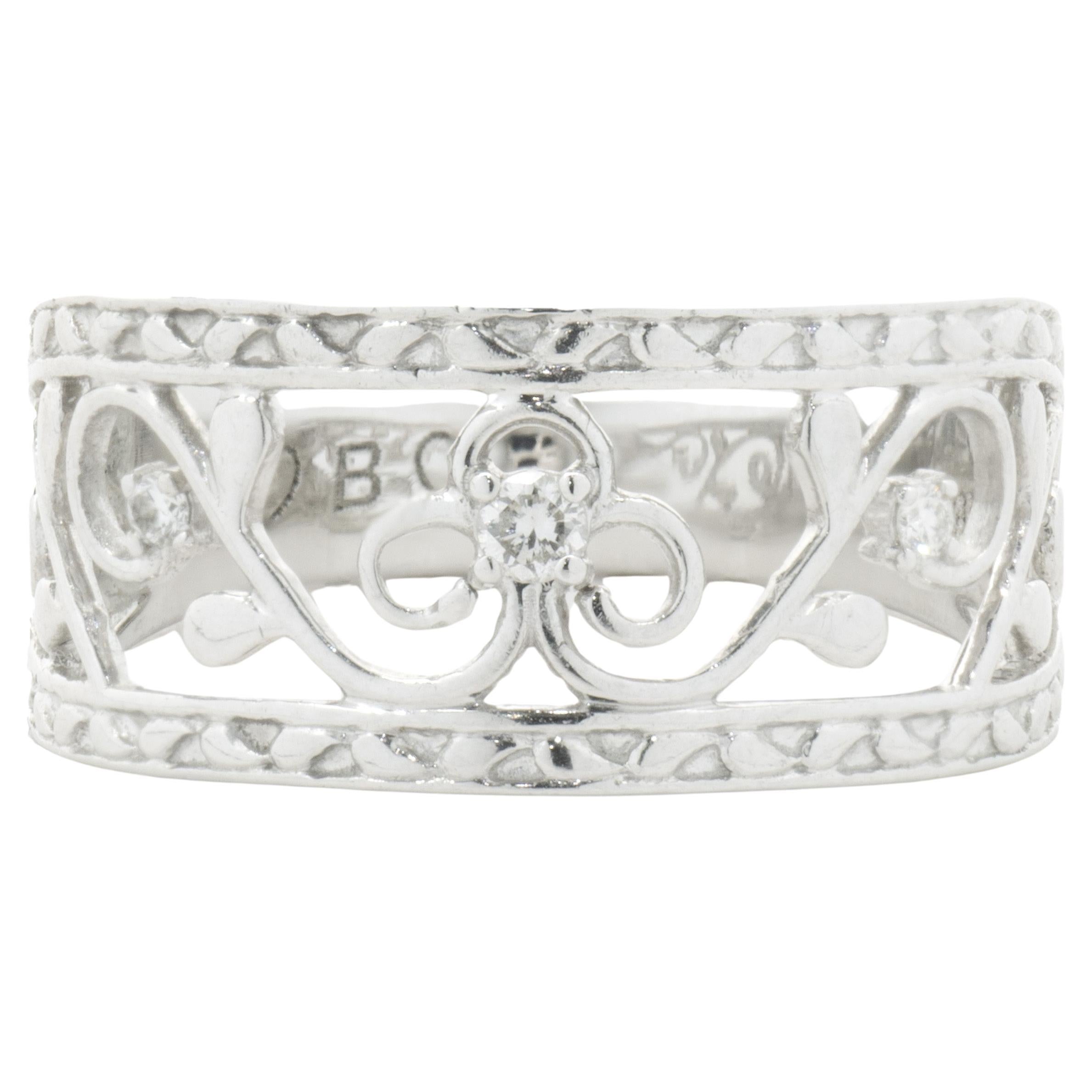 14 Karat White Gold Floral Cut Out Diamond Ring For Sale