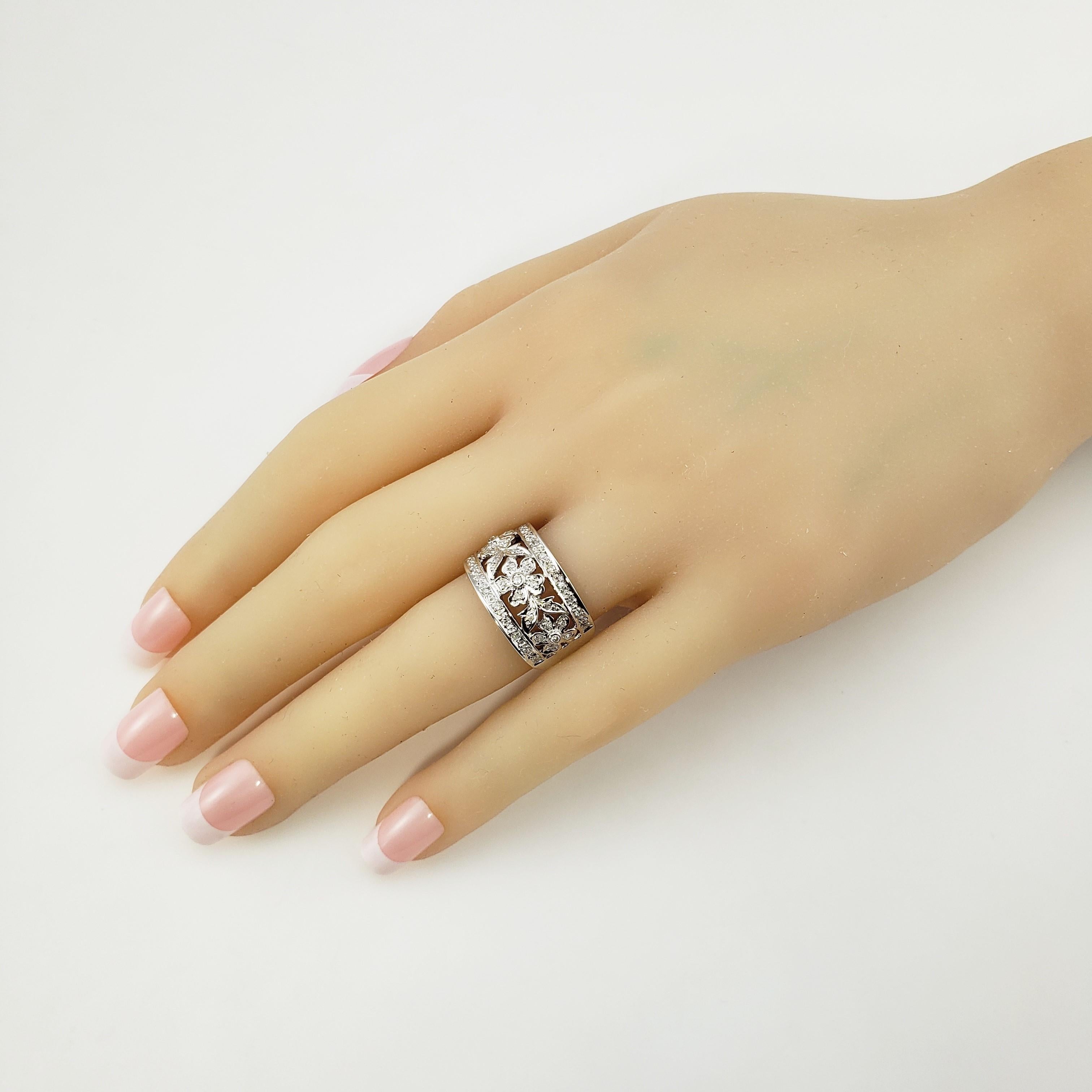14 Karat White Gold Floral Diamond Band Ring For Sale 2